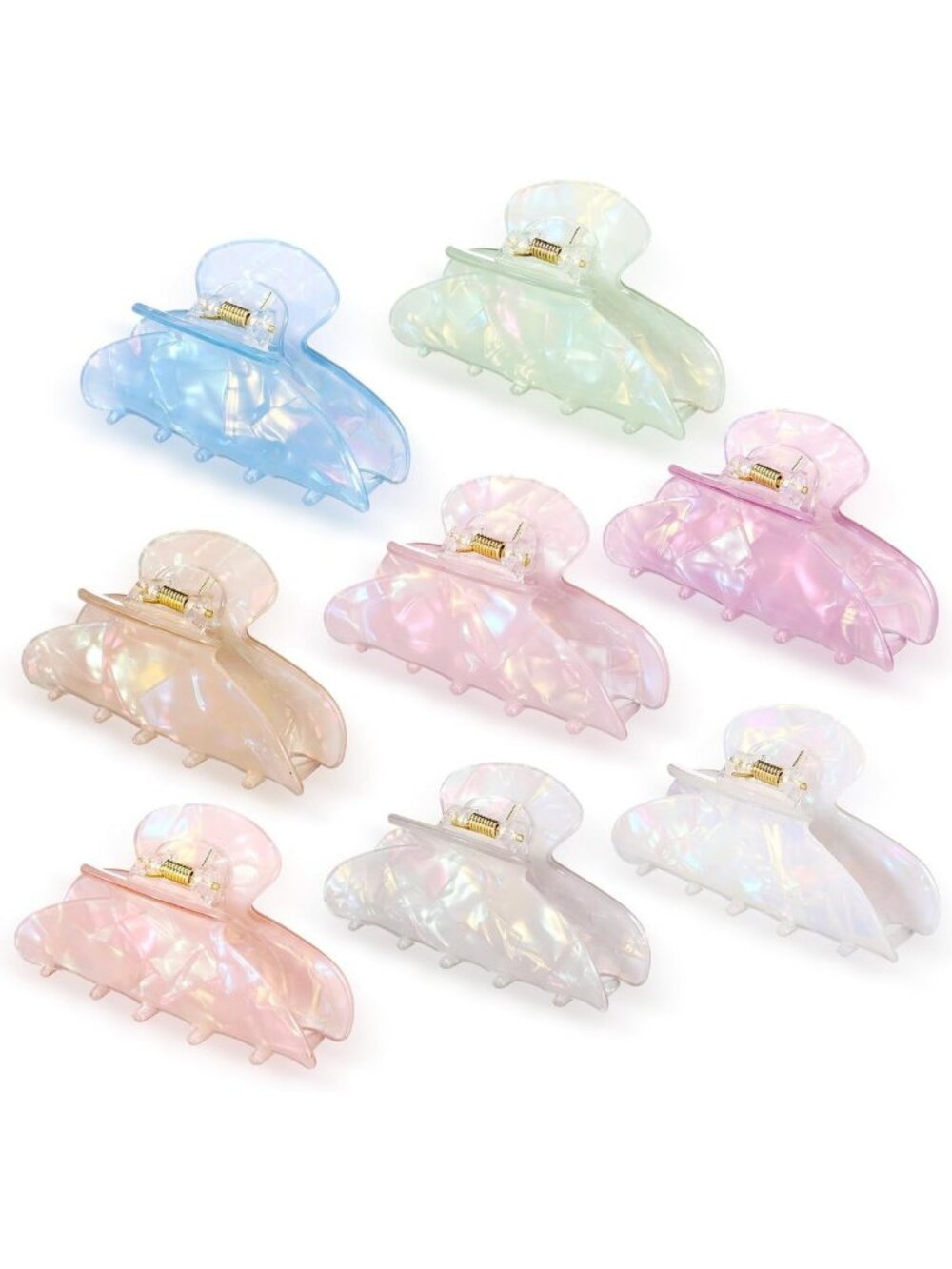 8 Large Non-Slip Acrylic Hair Claw Clips - Strong Hold Barrettes for All Hair